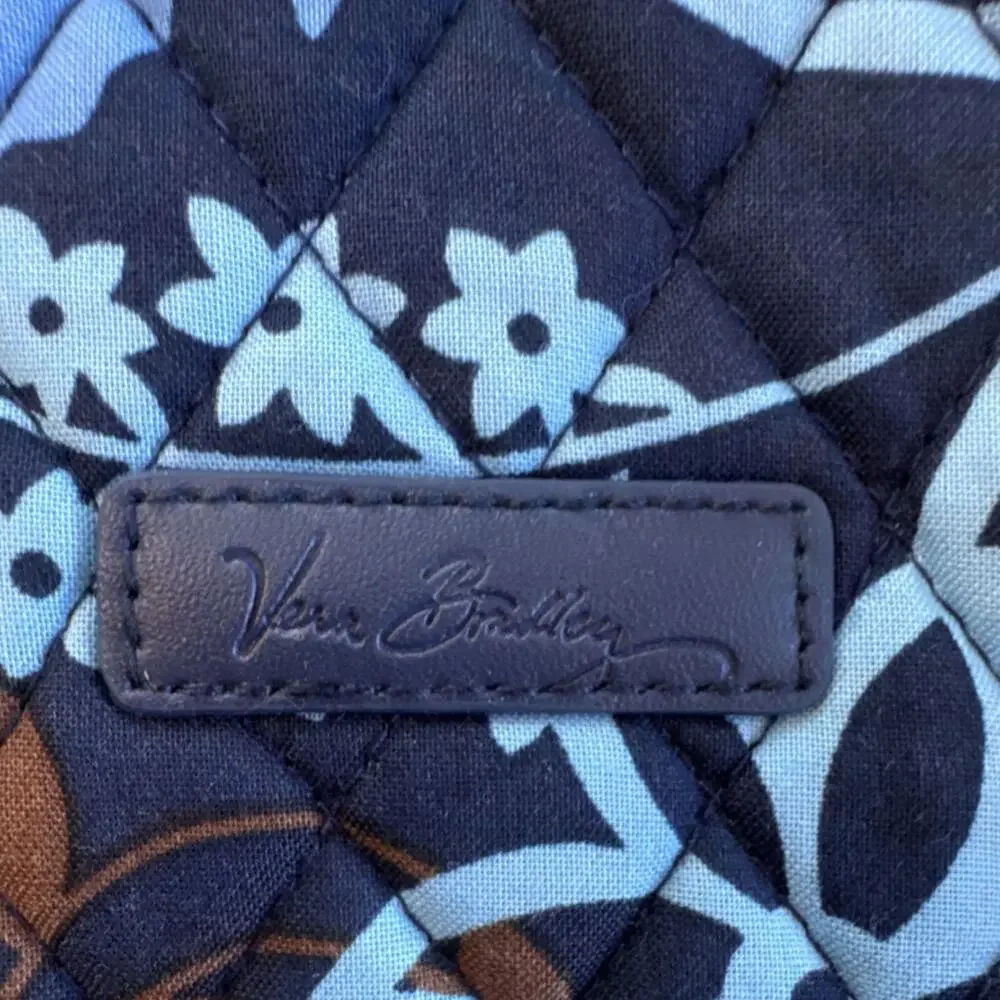 Vera Bradley‎ Blue Brown Floral Quilted Fabric Makeup Bag with Zipper